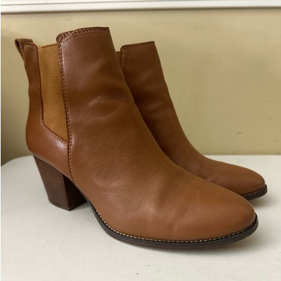 J. Crew Rory Leather Block Heel Ankle Chelsea Boots Warm Sepia Brown Size 10 - Picture 4 of 9